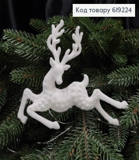 Новорічна фігура ОЛЕНЬ, бархат, колір БІЛИЙ 14*11,5см, Україна 619224 фото