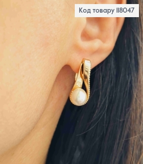 Серьги "Петелька" с жемчужиной, 2,3см, английская застежка, Xuping 18K 118047 фото