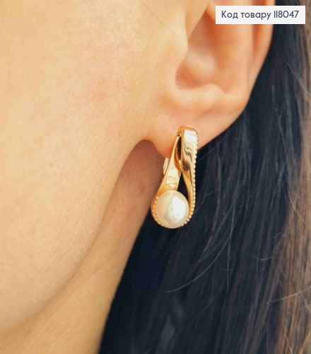 Серьги "Петелька" с жемчужиной, 2,3см, английская застежка, Xuping 18K 118047 фото 1