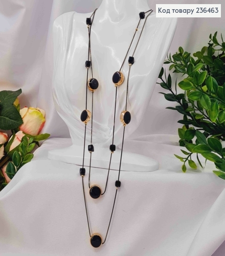 Біжутерія на шию подвійна з круглими та квадратними бусинами, 80+6м, Чорного кольору 236463 фото 1