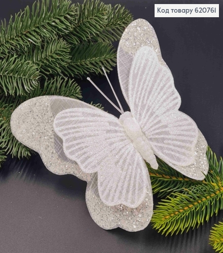 Ялинкова прикраса МЕТЕЛИК на заколці, Білого кольору+Блиск, 21*17см 620761 фото 1