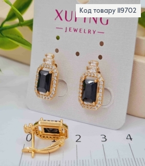 Серьги с изысканным черным камнем в оправе из камешков, дл. 1,7см, англ. застежка, Xuping 18К 119702 фото