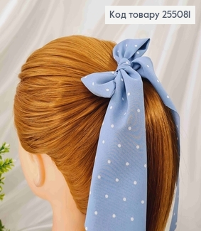 Резинка 5см, Твилли бант, Голубой цвет, в горошек, 9*17см 255081 фото