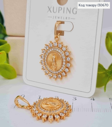 Иконка-Ладанка "Божья Матерь" по краю с Блестящими камнями, 2см, Xuping 18K 130670 фото 1