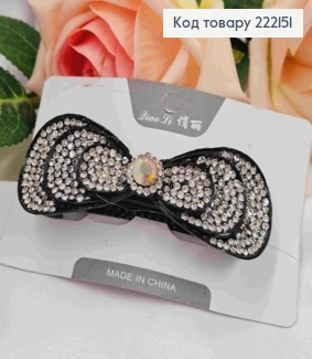 Заколка автомат (6см), Нежный Бантик с блестящими камешками, черного цвета. 222151 фото