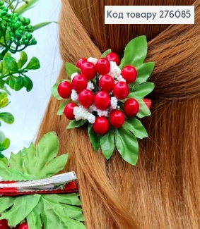 Заколка стріла з Червоною Калиною + Гіпсофіл, заколка 5см, композиція 8см, ручна робота 276085 фото