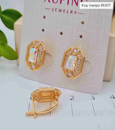 Серьги "Блеск" с камнем Хамелеон в оправе из камней, 1,4см, английская застежка, Xuping 18K 119207 фото 3