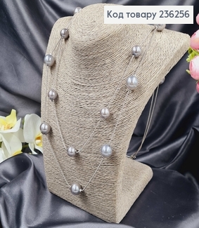 Подвеска на шею серебряного цветаа двойная из Серебряными жемчужинами, .170см 236256 фото