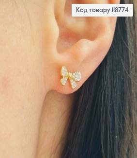 Серьги гвоздики Бантик с Блестящими камешками, 0,6*0,9см, XUPING 18K 118774 фото