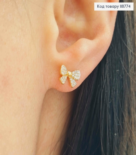 Серьги гвоздики Бантик с Блестящими камешками, 0,6*0,9см, XUPING 18K 118774 фото 1