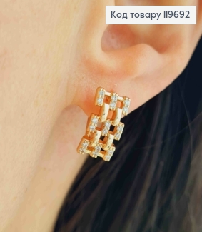 Серьги Прямоугольные Ажурные с Блестящими камешками, дл. 1,4см, англ. застежка, Xuping 18К 119692 фото