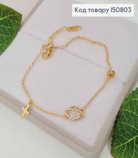 Браслет, якорное плетение с подвесками планетой и крестиком, дл. 17+3см. Xuping 18K 150803 фото