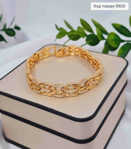 Браслет плетения фигурными пластинками украшен Блестящими камешками, дл. 17+2см, Xuping 18K 151120 фото 1