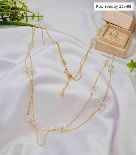 Біжутерія на шию подвійна з Прозорими квадратними бусинами,  90+4см, Золото кольору 236481 фото 2