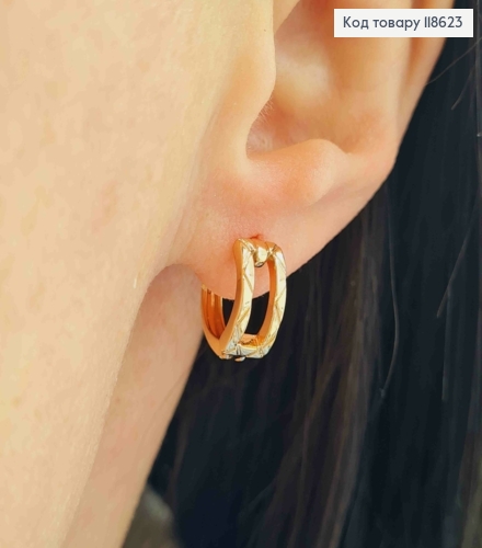 Серьги кольца с резьбой, ширина 6мм, диаметр 1,4см, Xuping 18К. 118623 фото 1