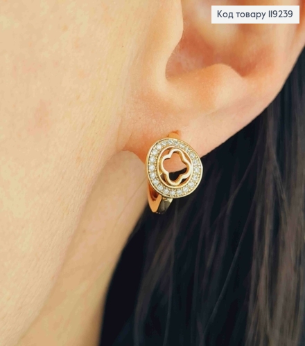 Серьги кольца "Четырехлистник" в оправе из Блестящих камешков, диаметр 1,2см, Xuping 18K 119239 фото 2