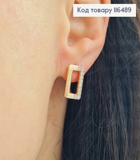 Серьги Прямоугольнички, в камешках, 1,5см, англ. зам. Xuping 18K 116489 фото