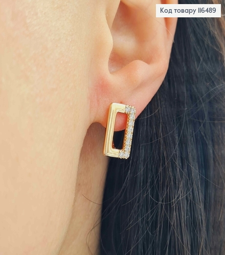 Серьги Прямоугольнички, в камешках, 1,5см, англ. зам. Xuping 18K 116489 фото 1