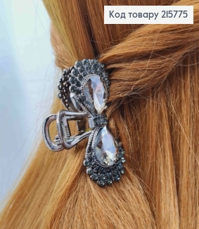 Краб метал  "Ажурний Бант" прикрашений Блискучими камінцями, 6см, кольору Металік 215775 фото