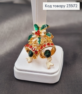 Брошка метал Дзвіночки золото з камінчиками 3х3см 235172 фото