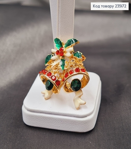 Брошка метал Колокольчики золото с камушками 3х3см 235172 фото 1