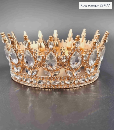 Корона под Розовое-Золото, с блестящими камешками, диаметр 12,5см, высота 5,5см (можно на торт) 294177 фото 1