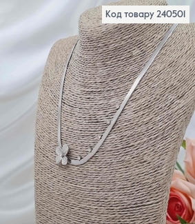 Цепочка плоская, серебряного цвета, с подвеской Цветами и камушками, 40+5см, сталь Stainless Steel 240501 фото