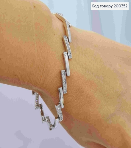 Браслет родований плетіння прямокутними пластинами з Блискучими камінцями, довжина 17+2см, Xuping 200352 фото 2