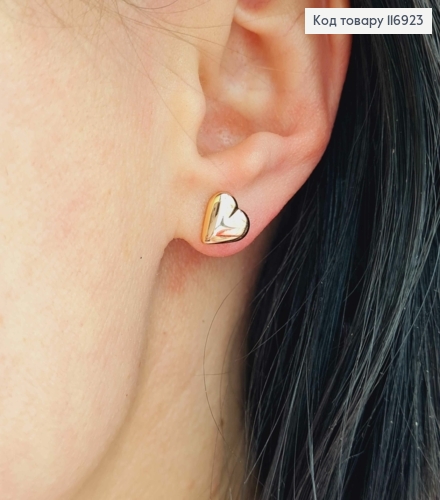 Серьги гвоздики, объемные Сердечка, 9мм, Xuping 18K 116923 фото 1
