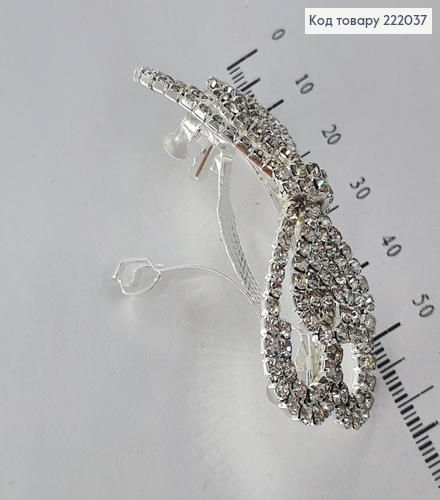 Заколка автомат металл серебро с камнями 6,5 см 222037 фото 2