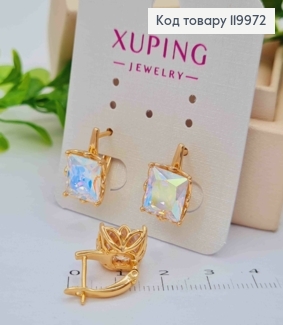 Серьги с квадратным Изысканно-Блестящим камнем Хамелеон, длина 1,5см, английская застежка, Xuping 18K 119972 фото