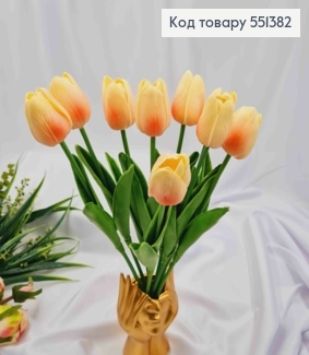Искусственные цветы ТЮЛЬПАН, Розово-Желтого цвета (полиуретановые), 9шт/букет, высота 33см, цветок 4см 551382 фото