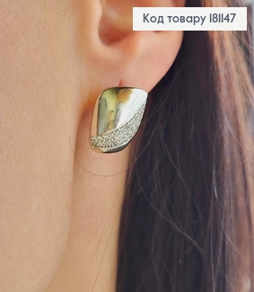 Сережки родовані, округла пластинка з трьома рядочками камінців, 1,6см, англ. застібка, Xuping  181147 фото