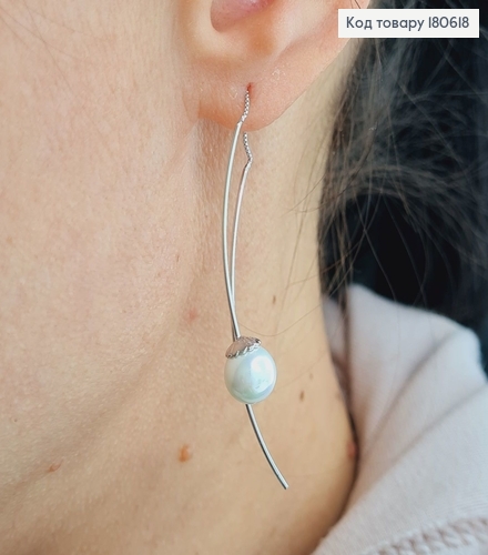 Серьги родированые подвески , с жемчужиной 0,5см, Хuping 180618 фото 2