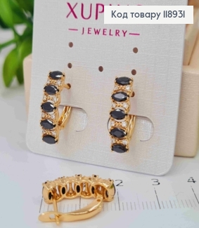 Серьги "Орбита" украшены Черными камешками, 1,8см, английская застежка, Xuping 18K 118931 фото