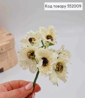 Мак (6шт/пучок) АЙВОРИ из ткани (4см) на дротиках 8см 285057 фото