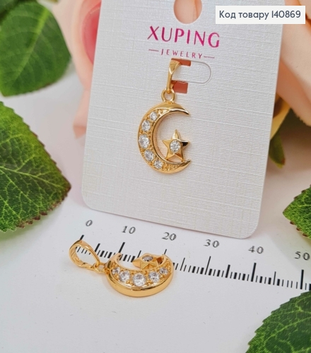 Кулон, Новолуние и звездочка с камнями, 2см, Xuping 18K 140869 фото 1