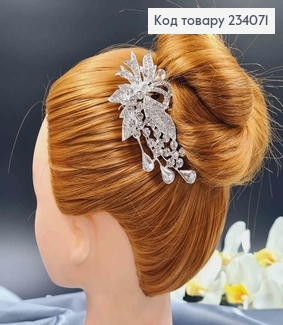 Гребінь для волосся  в камінцях 10см , срібного кольору 234071 фото