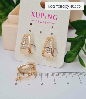 Сережки "Трапеція" прикрашені камінцями, 1,5см, англійська застібка, XUPING 18K 118335 фото