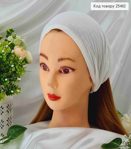 Пов'язка-хустинка на резинці,(натур. тканина)   Білого кольору шир.20см, об`єм24см(ручна робота) 254112 фото 1