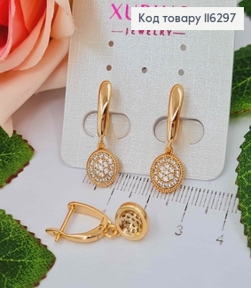Серьги, с круглой подвеской-монеткой в камнях, 1,9см англ. Xuping 18K 116297 фото