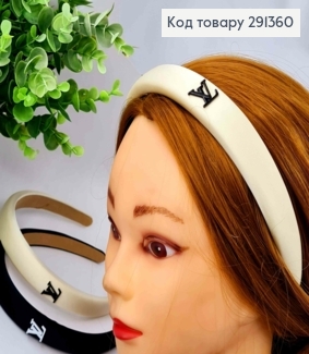 Обруч пластик, з брошкою Louis Vuitton, 2,1см, ЧОРНОГО/БІЛОГО кольорів 291360 фото