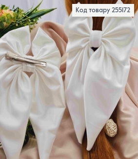 Заколка (7,5см) БАНТ цвета АИВОРИ, ткань плотный атлас, размер 14,5*25см, Украина 255172 фото