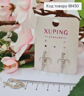 Сережки родованные, строчка Блестящих камней, 2см, английская застежка Xuping 181430 фото