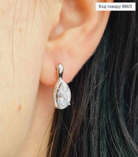 Серьги родованные "Капелька Надежды" с Блестящим камешком, 1,7см, английская застежка, Xuping 181613 фото 1