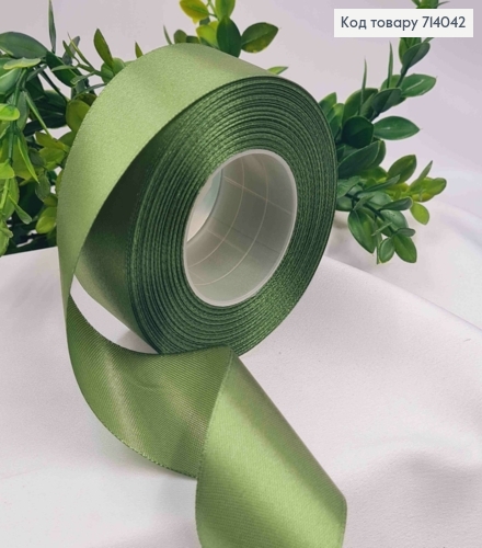 Лента атласная цвета ЗЕЛЕНАЯ ТРАВА, ширина 4см, длина 35 ярдов (32м) 714042 фото 1