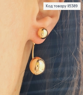 Серьги гвоздики с двумя шариками, 3см Xuping 18K 115389 фото