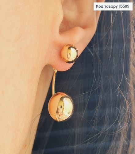 Серьги гвоздики с двумя шариками, 3см Xuping 18K 115389 фото 1