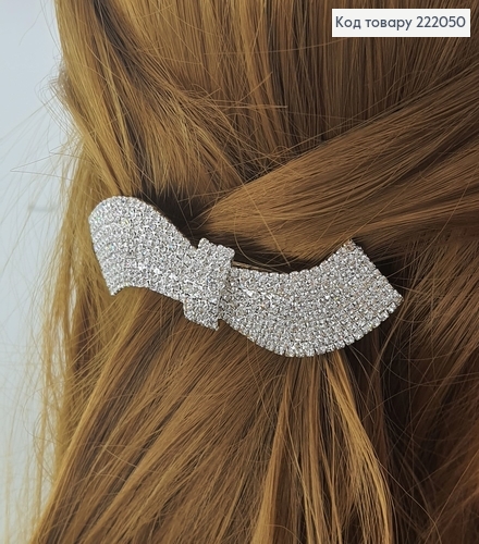 Заколка автомат серебряная с камнями Бантик 222050 фото 1