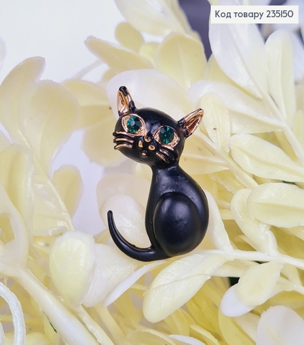 Брошка "Чёрная кошка" с зелёными камушками 2*2.5 см. 235150 фото 1